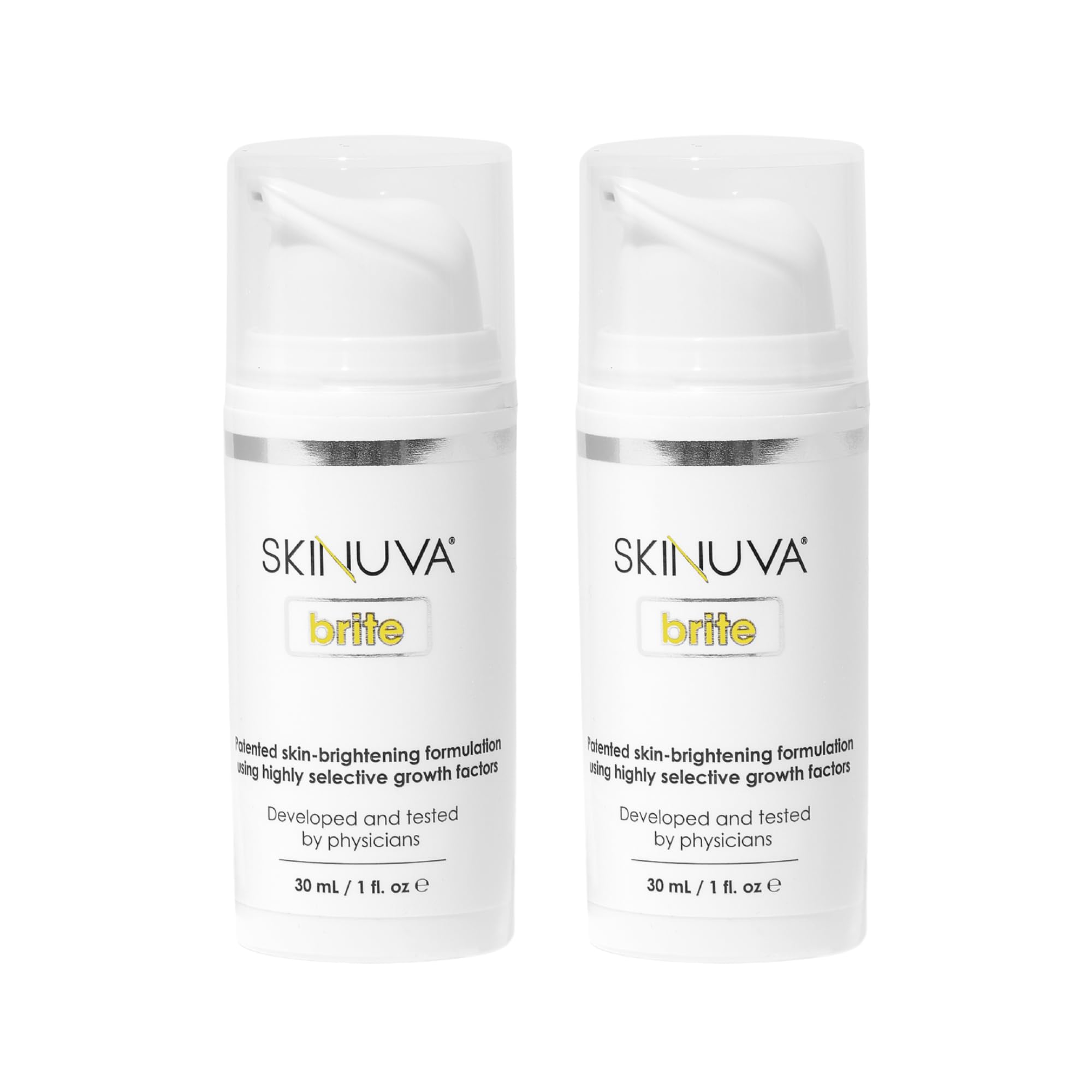 Skinuva Brite bottle front showing sleek packaging for easy daily use