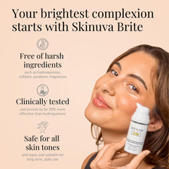 Close-up of Skinuva Brite serum dropper highlighting vitamin C and niacinamide.