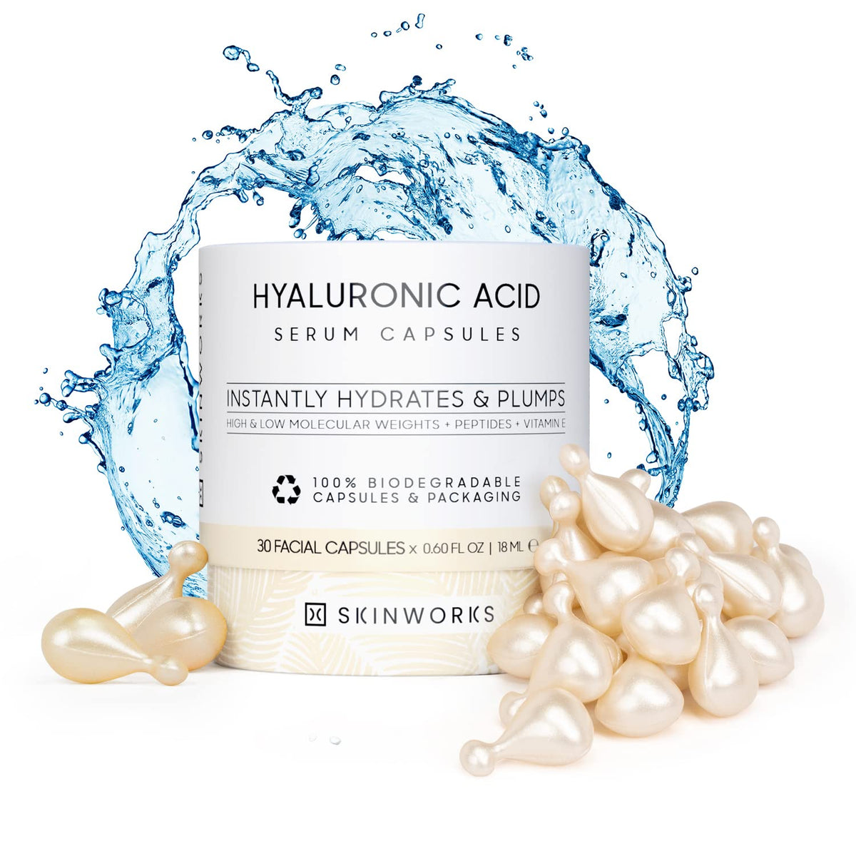 Skinworks Hyaluronic Acid Serum bottle for hydration and plump skin.