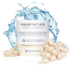 Skinworks Hyaluronic Acid Serum bottle for hydration and plump skin.