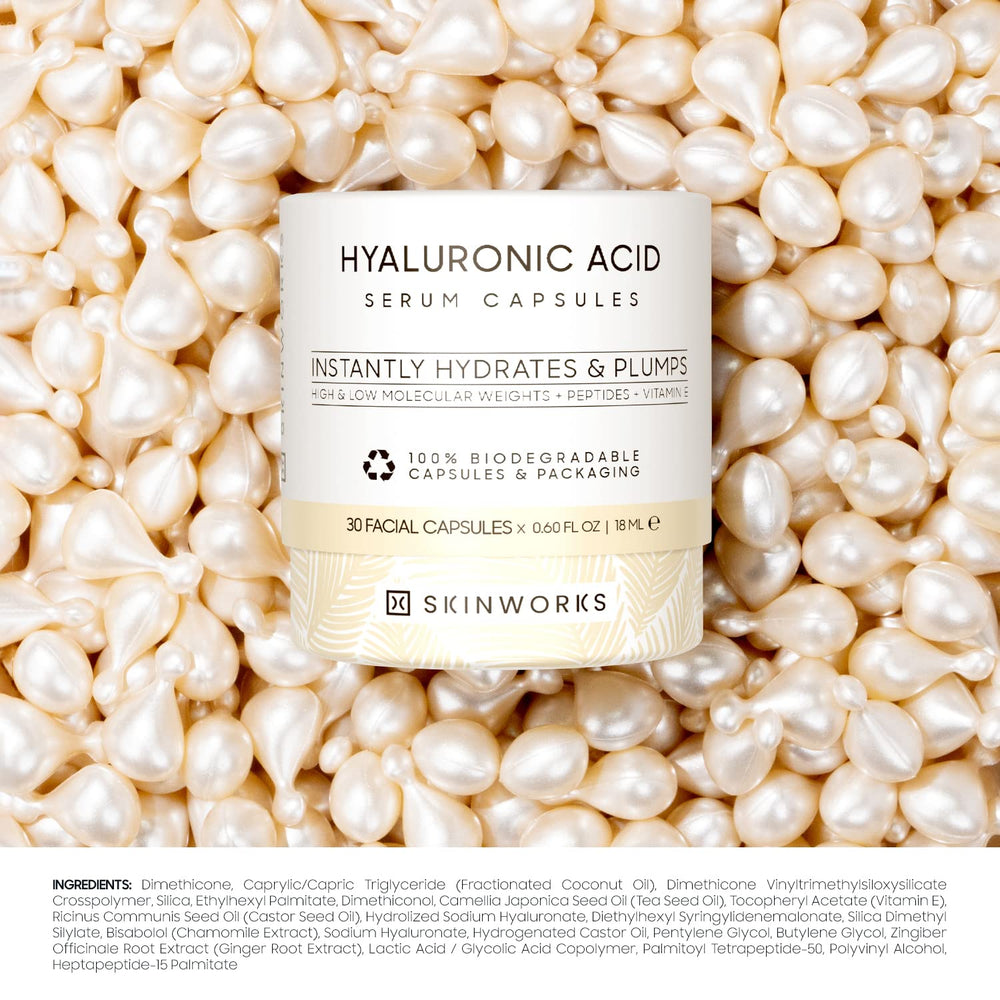 Skinworks Hyaluronic Acid Serum texture closeup demonstrating smooth absorption.