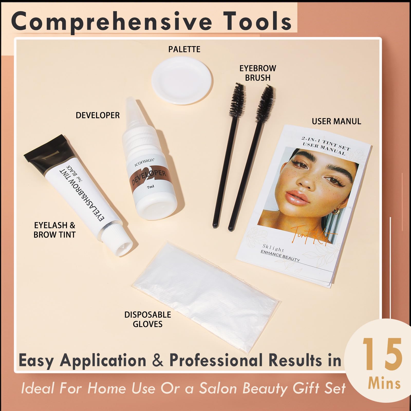 Sklight packaging displaying the 2-in-1 lash and brow tint kit.