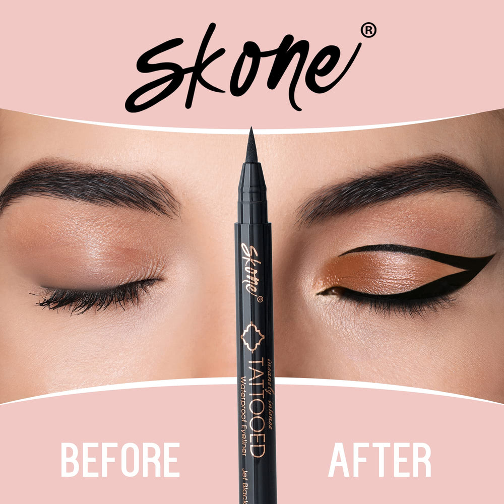 Skone jet-black liner shown on hooded lids for definition