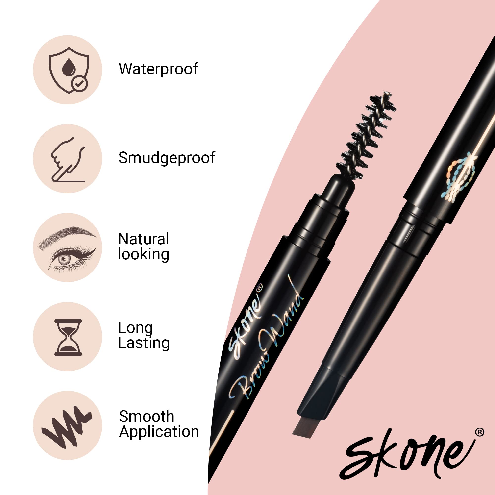 Skone waterproof long-lasting eyebrow pencil close-up reveals smudge-proof finish.
