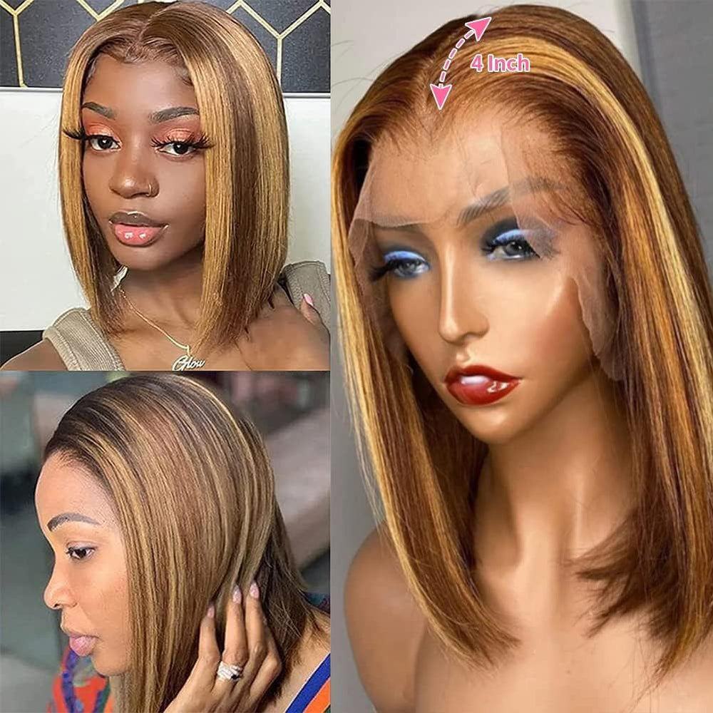 Skouty honey blonde highlight wig with pre-plucked baby hair for realistic edges.