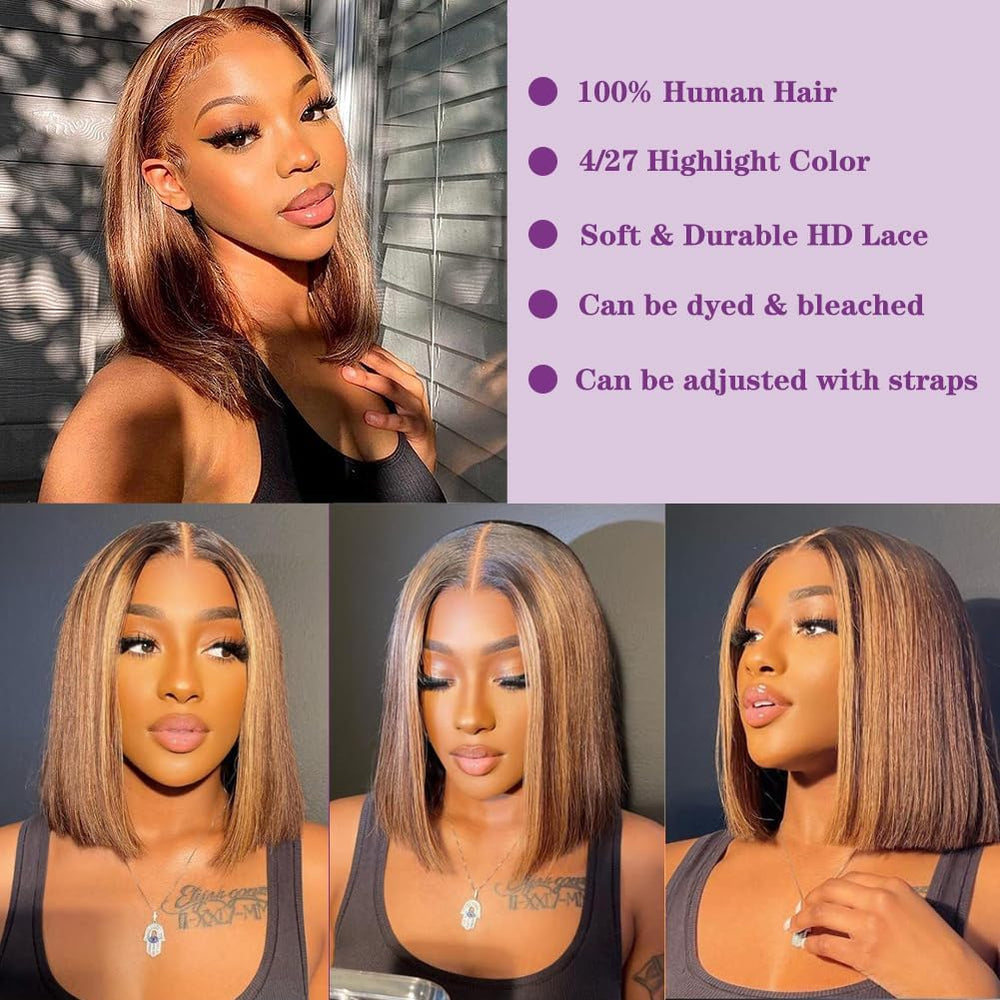 Skouty short 12-inch bob wig with pre-plucked baby hair for easy styling.