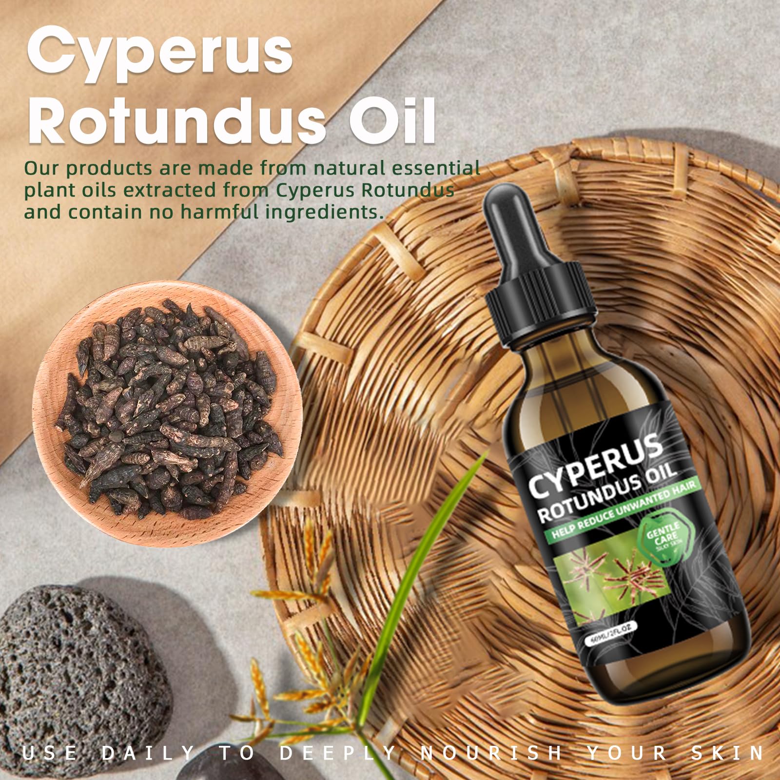 SKSOYT Cyperus Rotundus Oil ingredient close-up shows natural purity.