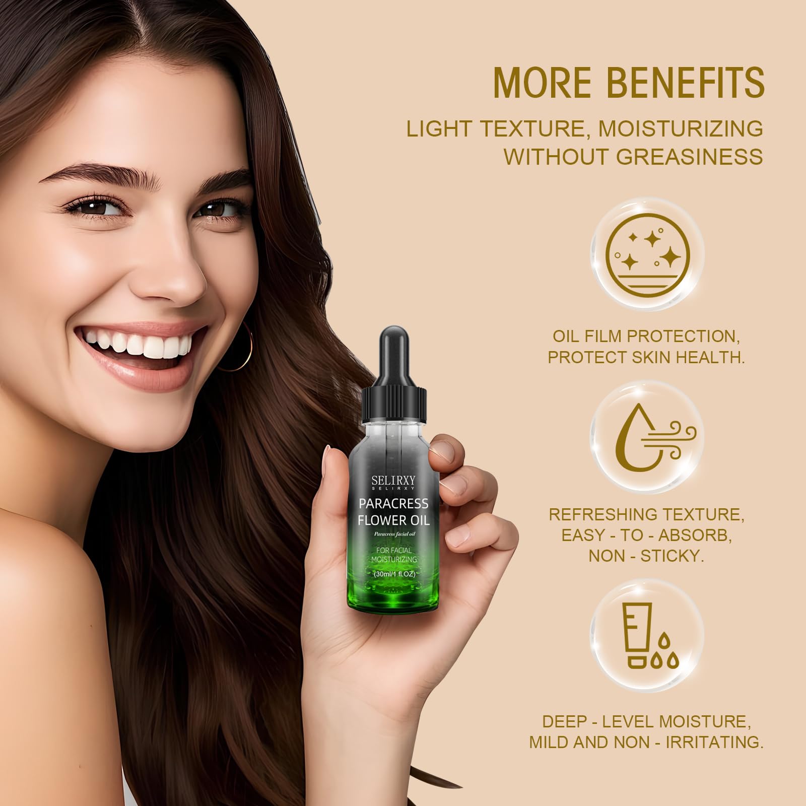 SKSOYT facial oil application on skin indicates quick absorption and non-greasy feel.