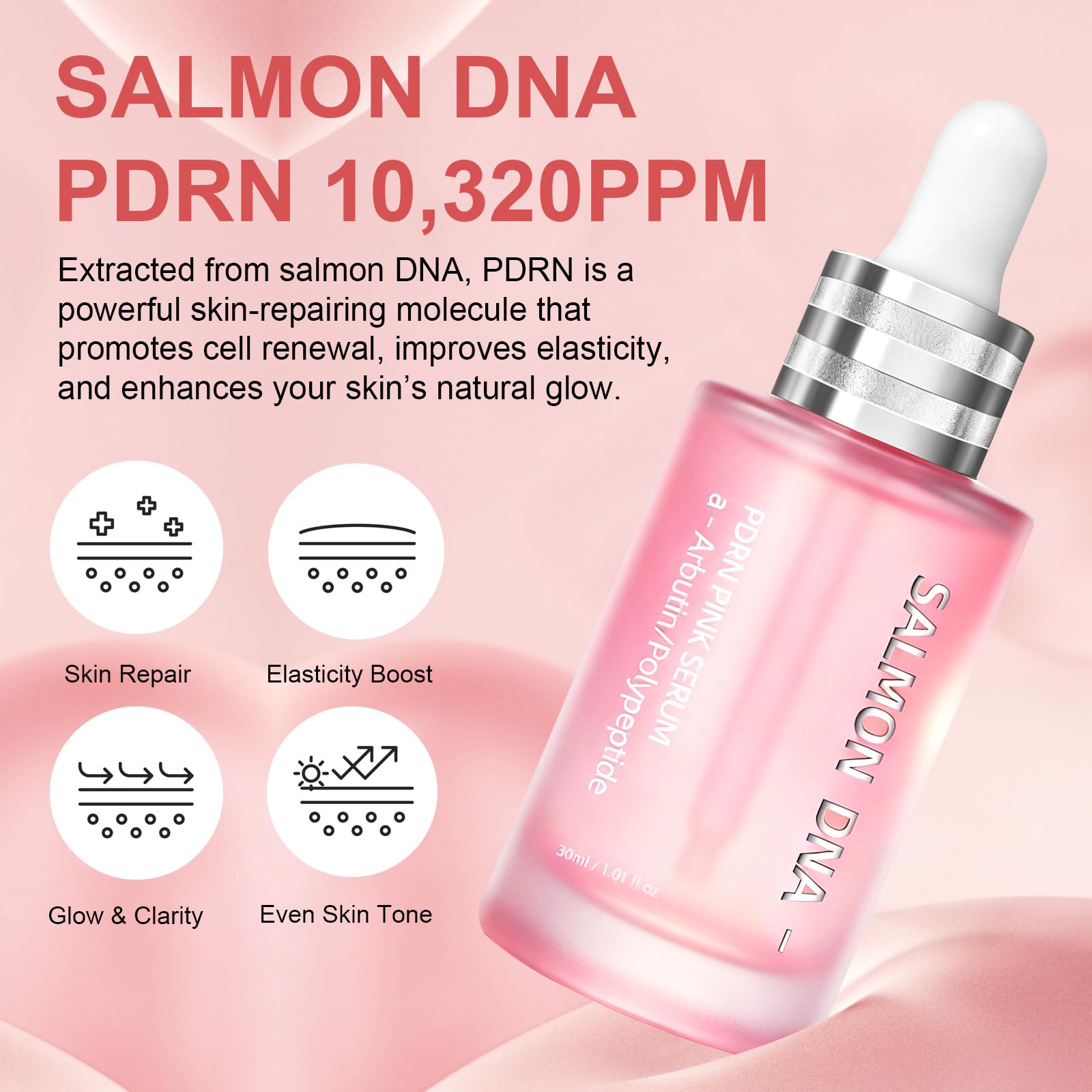 Dropper dispensing SKSOYT Pink Peptide 12 PDRN Serum for even tone