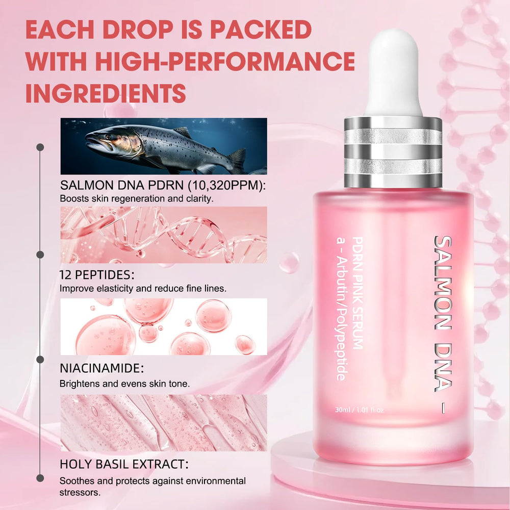 Serum applying glow on the skin with SKSOYT Pink Peptide 12 PDRN Serum