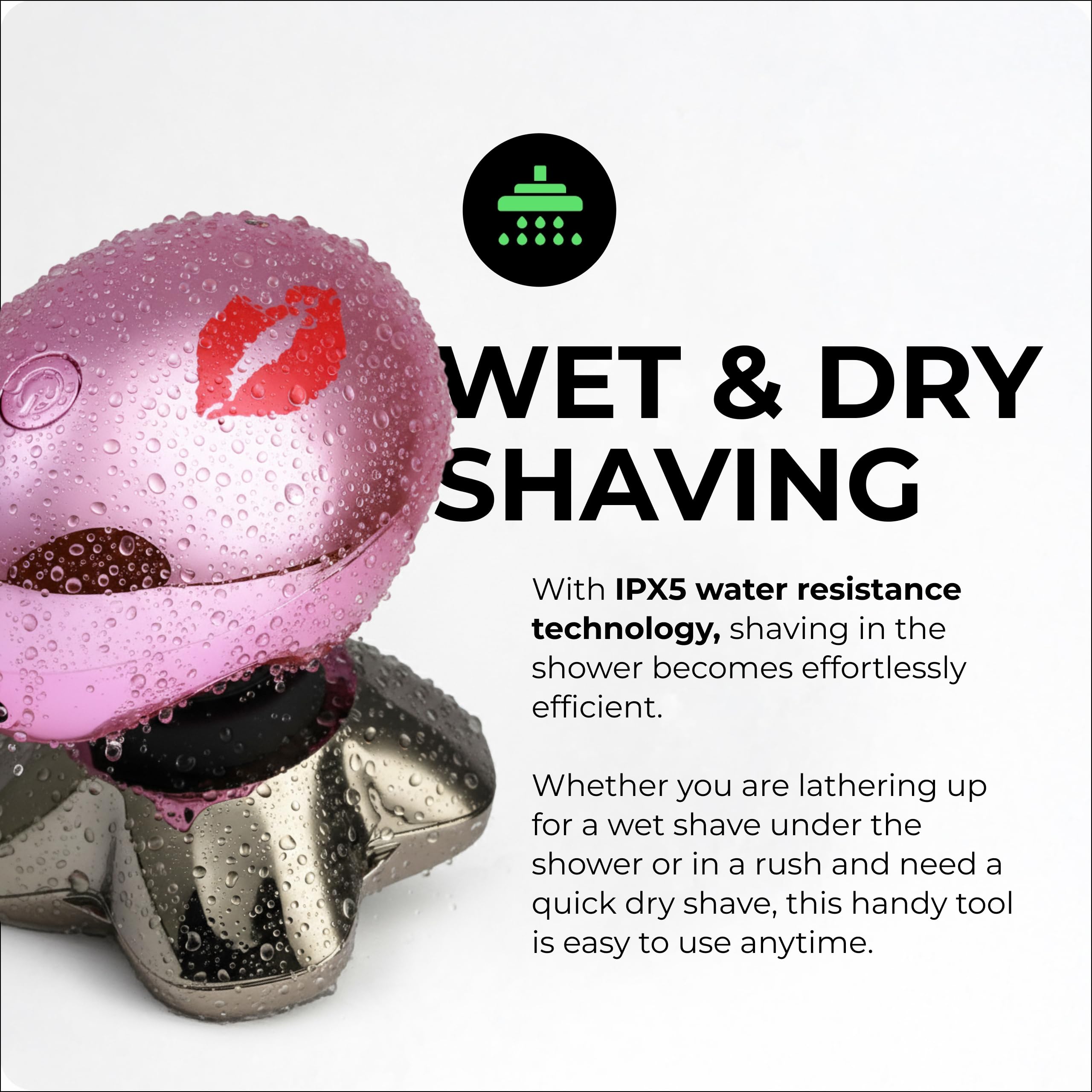 Ergonomic handle in pink improves control during routine grooming.