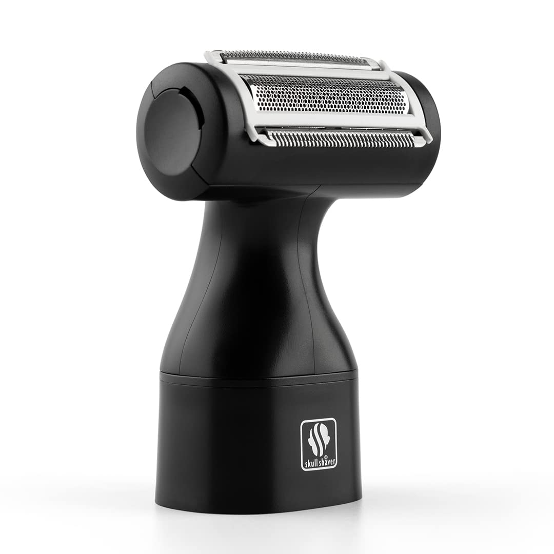 Skull Shaver foil attachment behind the knee reduces tugging for comfortable grooming.