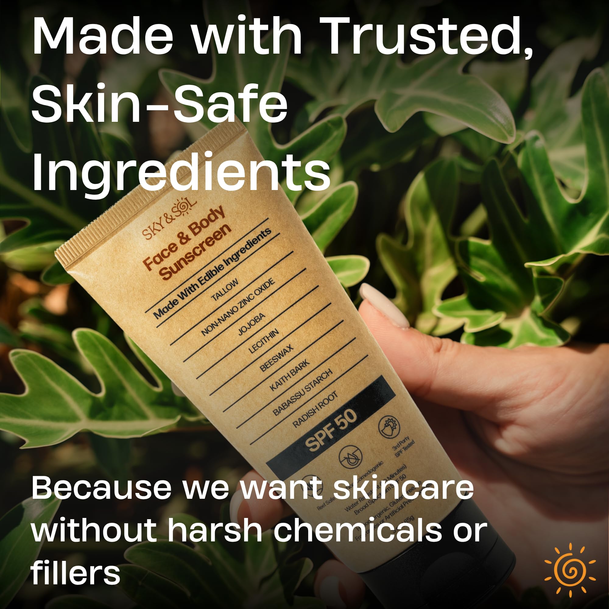 Sky and Sol SPF 50 sunscreen with beef tallow nourishment for skin