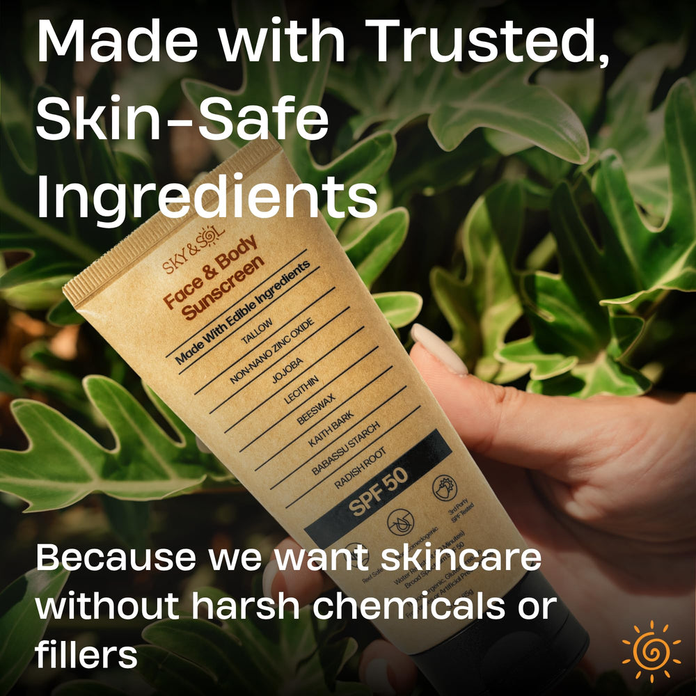 Sky and Sol SPF 50 sunscreen with beef tallow nourishment for skin
