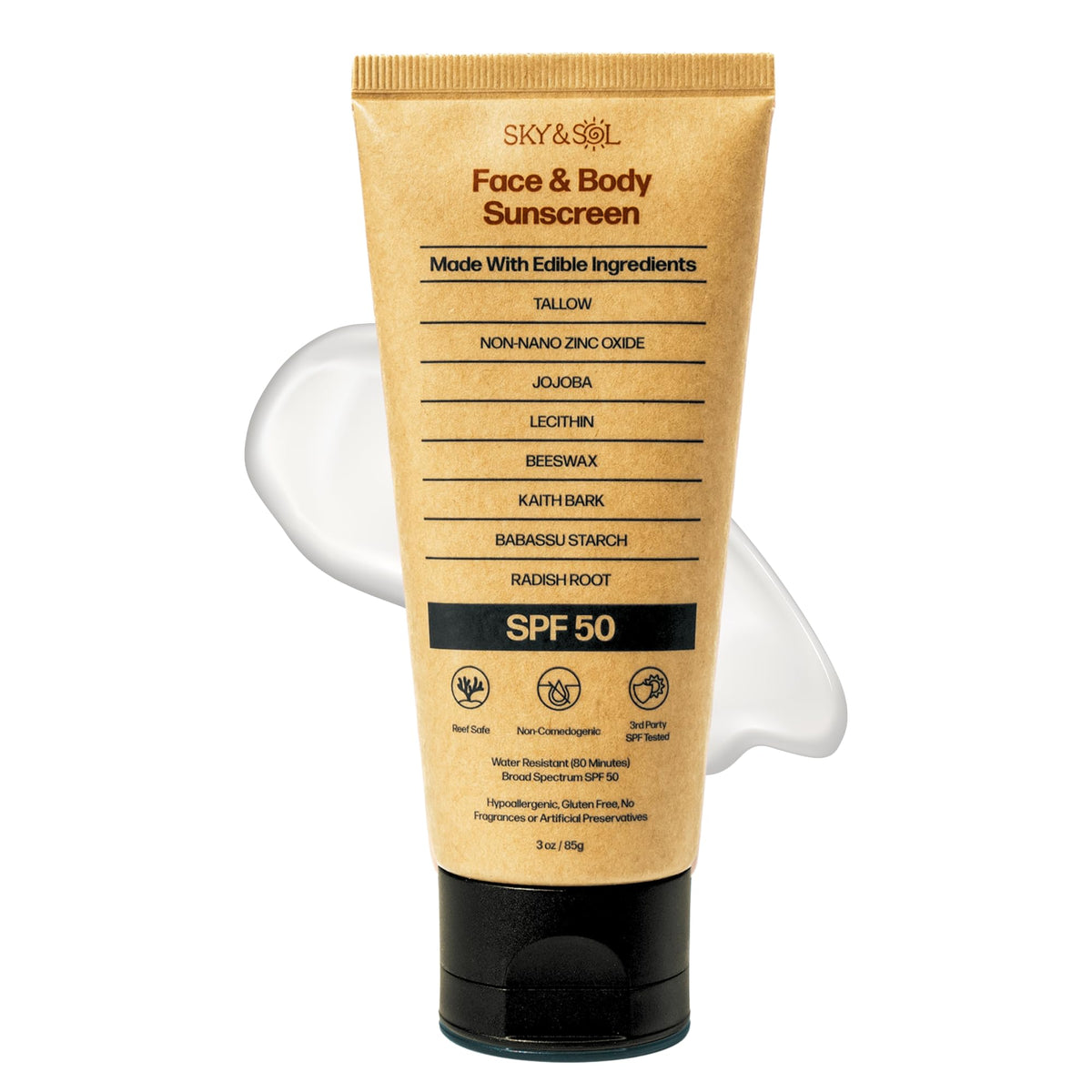 Sky and Sol SPF 50 sunscreen showing smooth texture and easy application