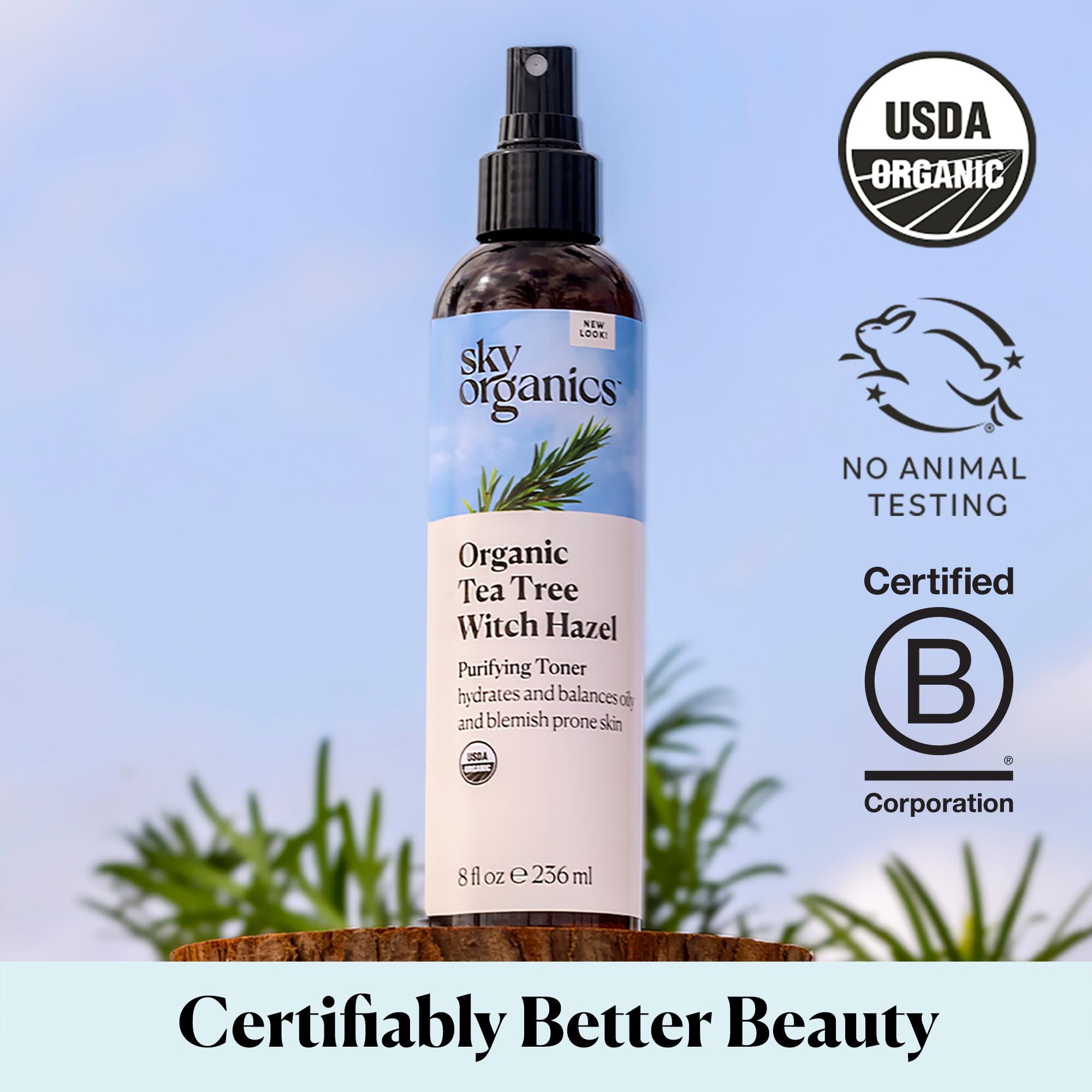 Sky Organics toner for blemish-prone skin supports gentle cleansing and pore-minimizing routines.