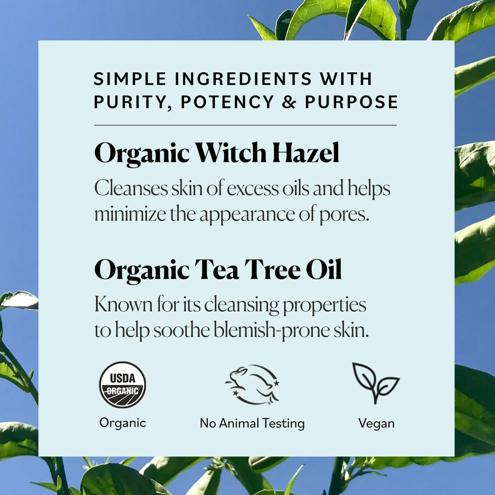 Sky Organics toner label closeup shows certified organic, vegan, cruelty-free ethics.