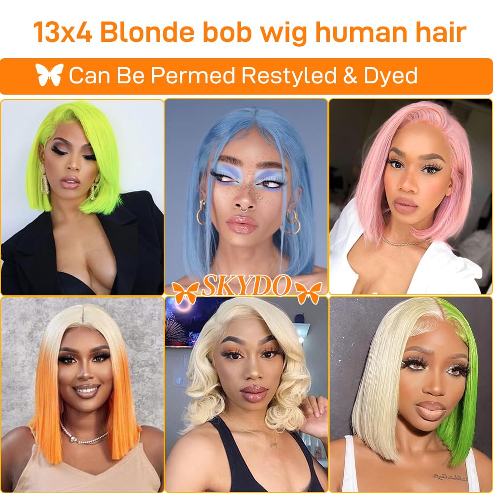 SKYDO 613 Blonde Bob Wig 10-inch length worn by model.