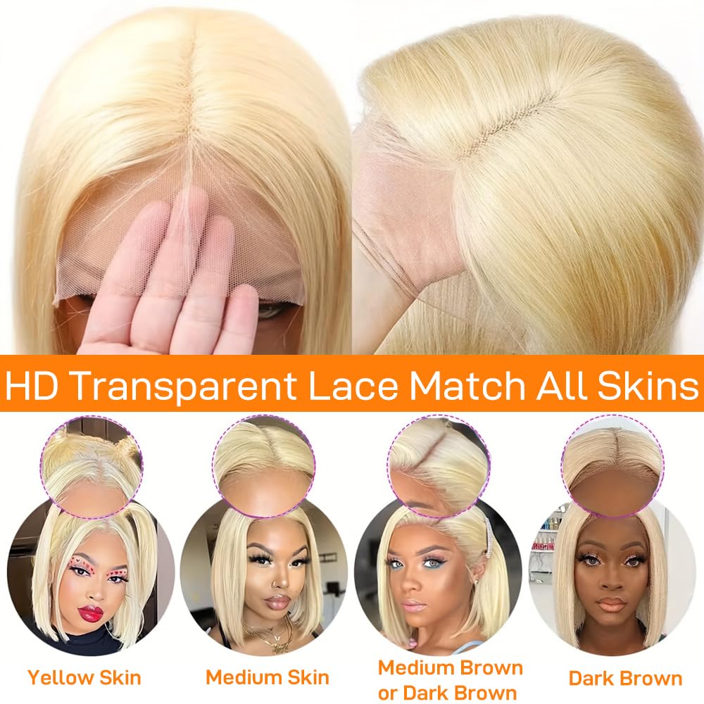 SKYDO 613 Blonde Bob Wig 13x4 lace area visible for versatile parting.