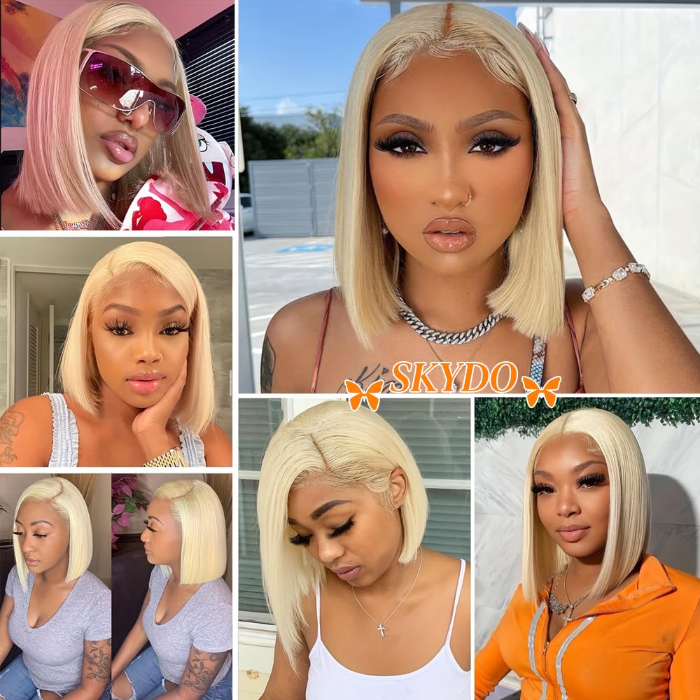 SKYDO 613 Blonde Bob Wig front view with realistic parting.