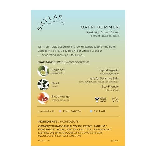Skylar Capri Summer bottle angled view highlighting a compact, travel-friendly perfume for on-the-go scent.