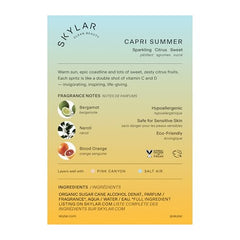 Skylar Capri Summer bottle angled view highlighting a compact, travel-friendly perfume for on-the-go scent.