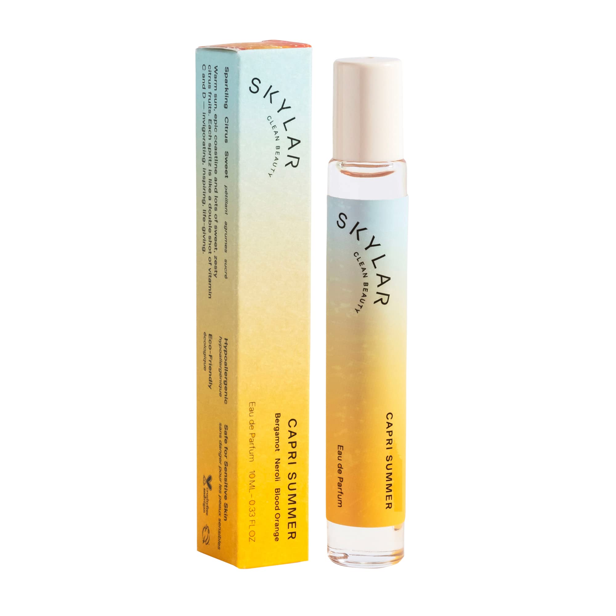 Skylar Capri Summer eau de parfum bottle with vibrant citrus notes for everyday elegance