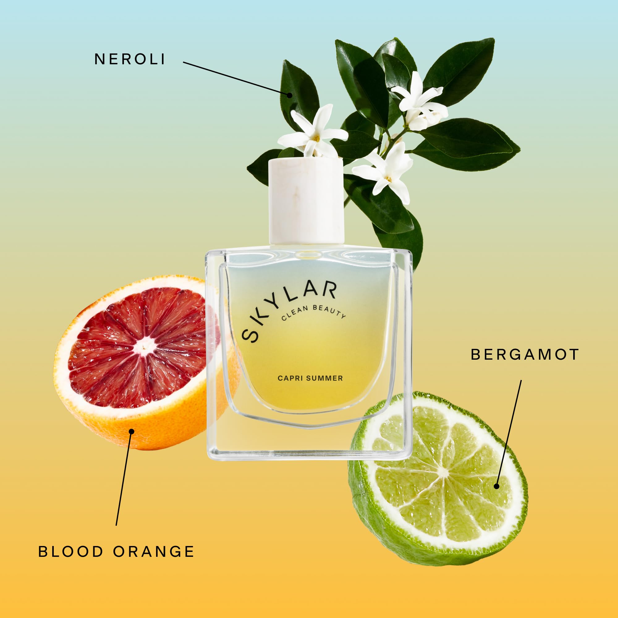 Skylar Capri Summer spray closeup emphasizing easy application and lasting citrus notes.