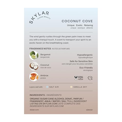 Skylar Coconut Cove bottle side view shows sleek, travel-friendly design.