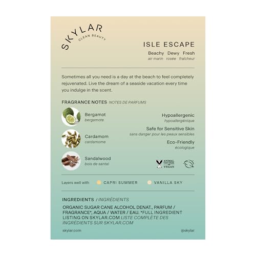 Close-up of Skylar Isle Escape bottle showing minimal, elegant details.