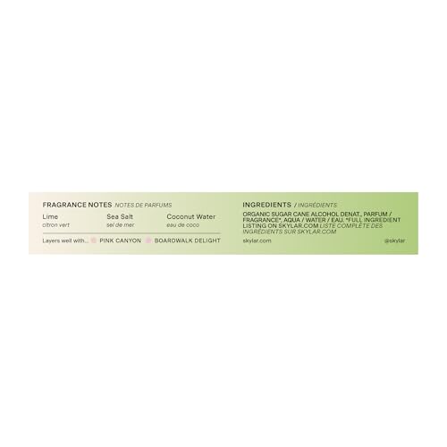 Skylar Lime Sands EDP bottle top notes highlight lime and sea salt for freshness.