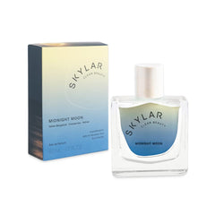Skylar Midnight Moon bottle in soft light, suitable for sensitive skin daily wear.