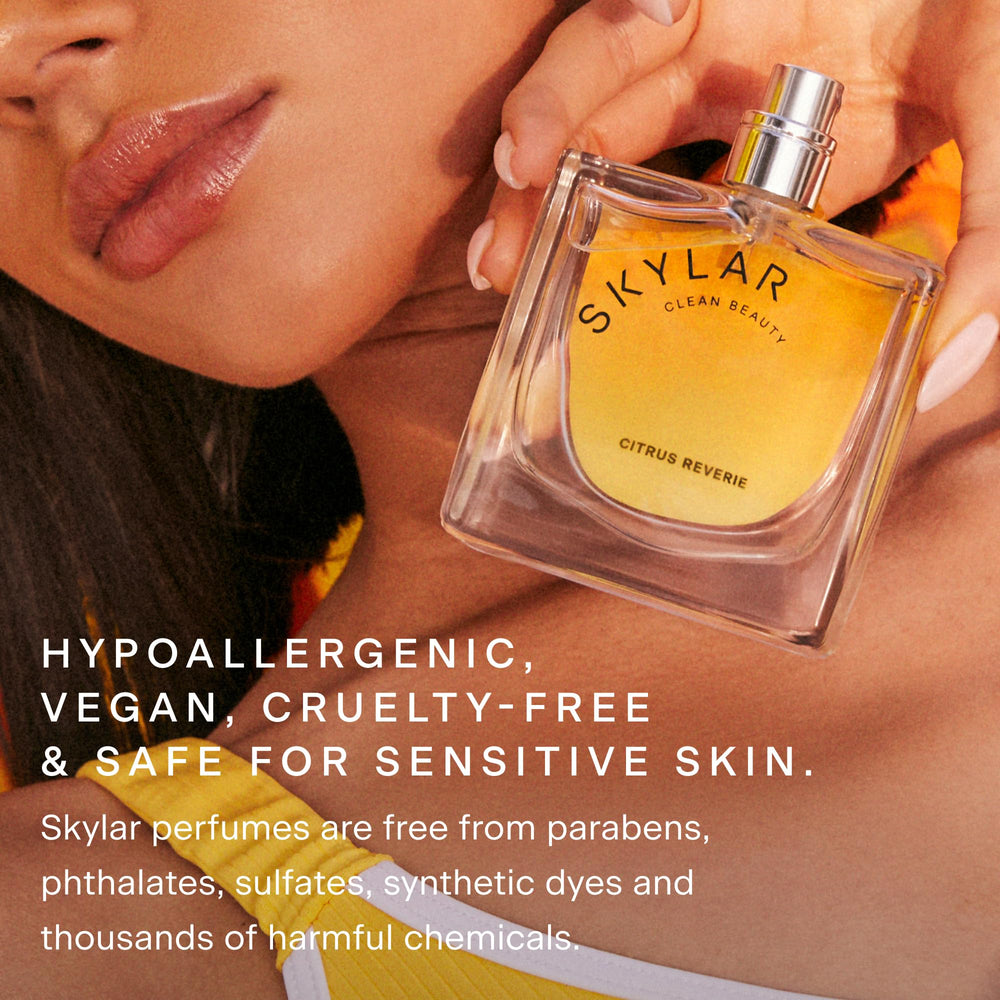 Skylar New Citrus Reverie ingredients card communicates safe, clean formula