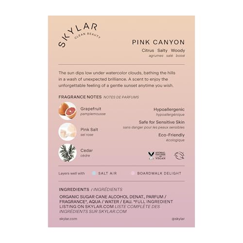 Skylar Pink Canyon packaging box highlights vegan, cruelty-free fragrance packaging.