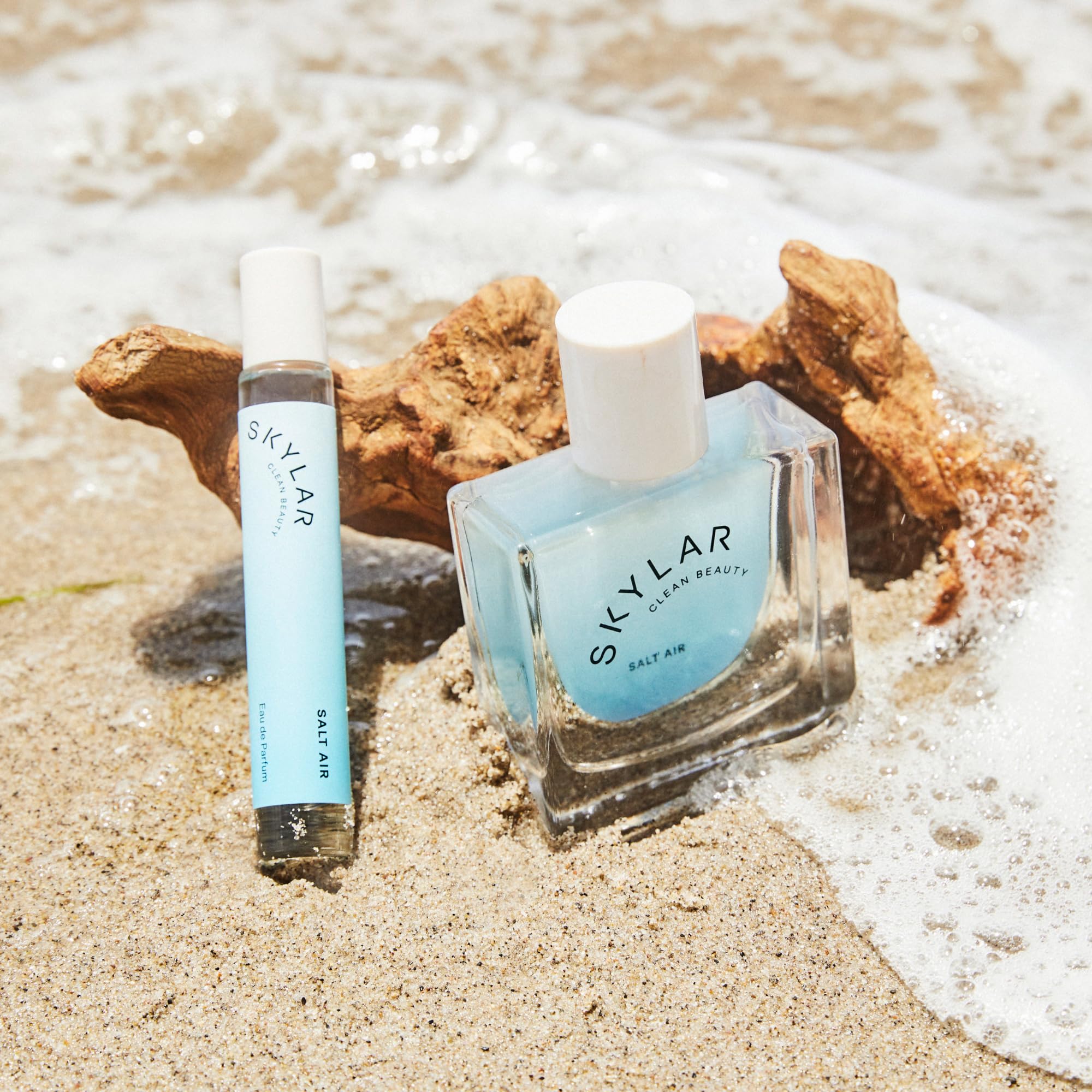 Skylar Salt Air base notes driftwood, vanilla and musk for warm longevity