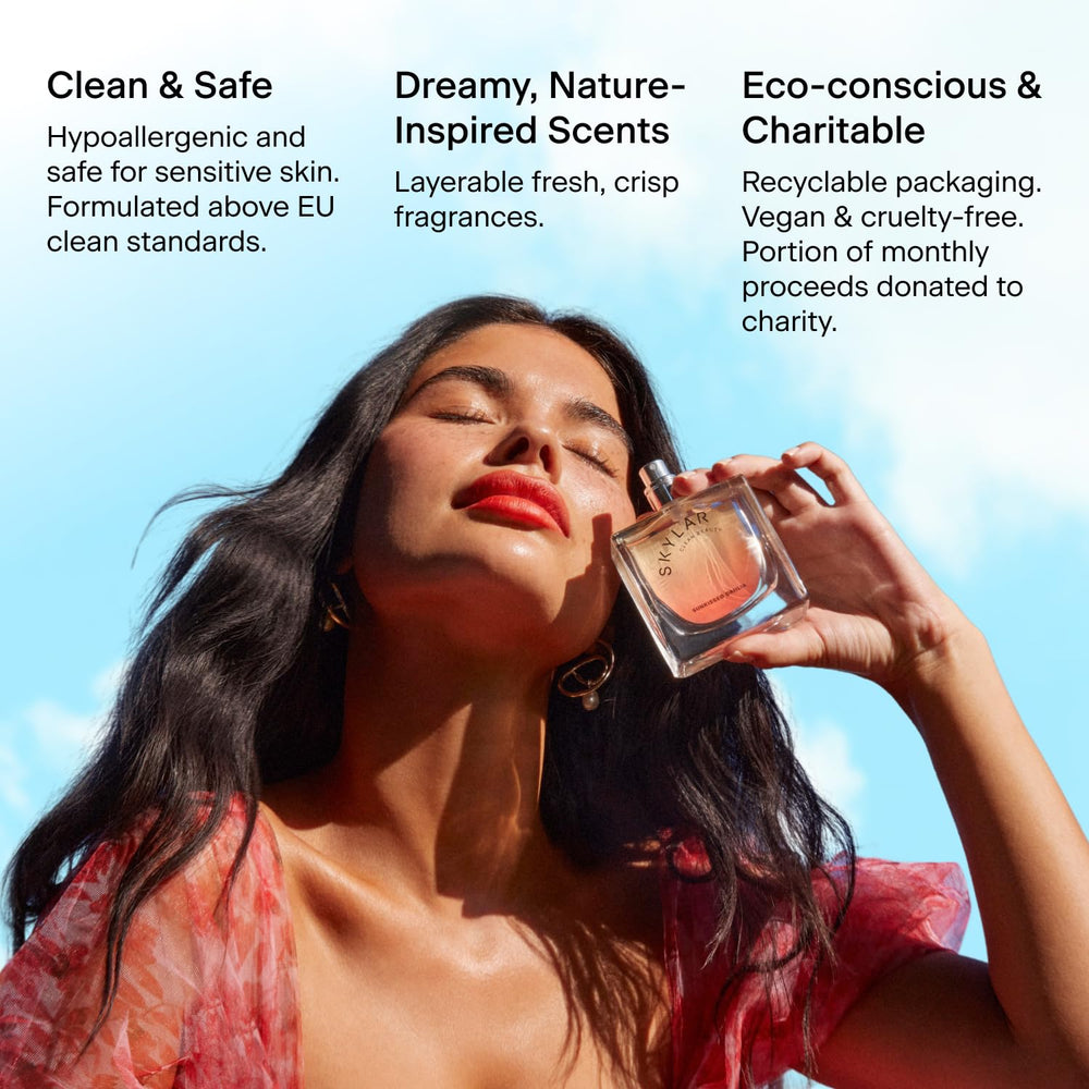 Skylar Sunkissed Dahlia amber-sandalwood base suggests lasting warmth.