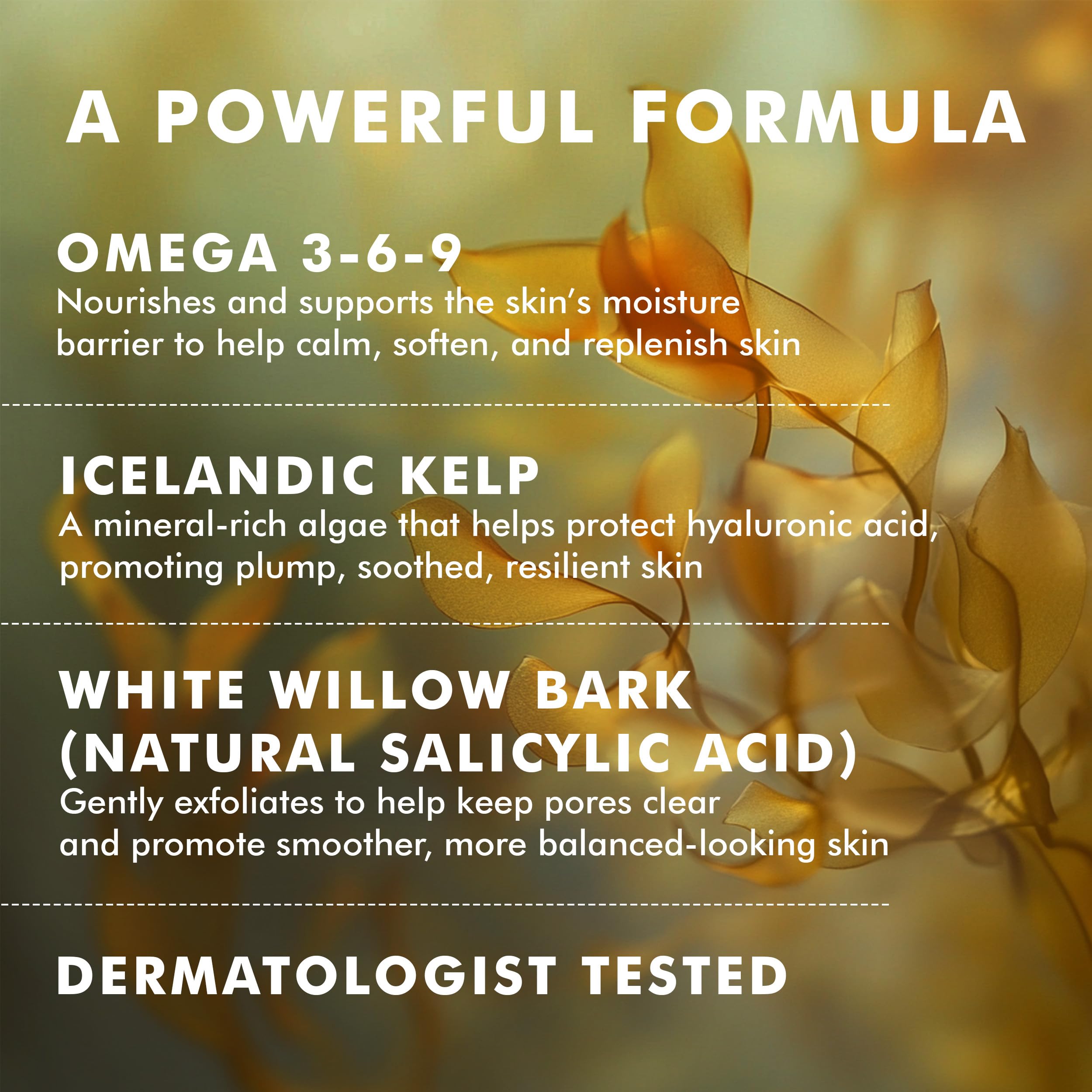 Ingredient highlights of omega 3-6-9 and Icelandic kelp in Antidote lotion
