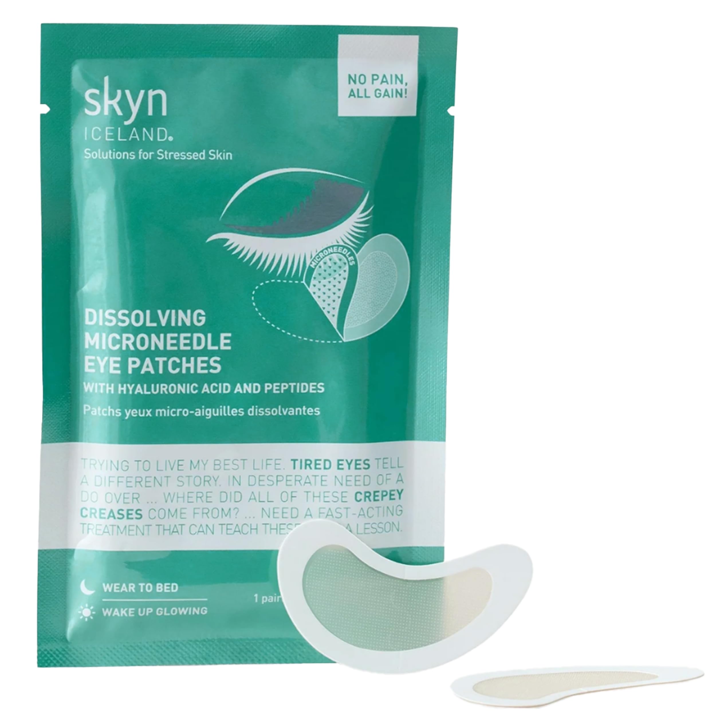 Skyn ICELAND dissolving microneedle patches applied to under-eye area for deep hydration
