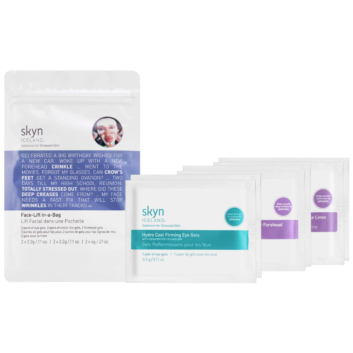 Skyn ICELAND Face-Lift in-a-Bag forehead patches for quick smoothing and de-puffing.