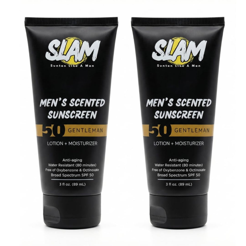 Slam Lotion GentleMan sunscreen bottle for daily protection and scent