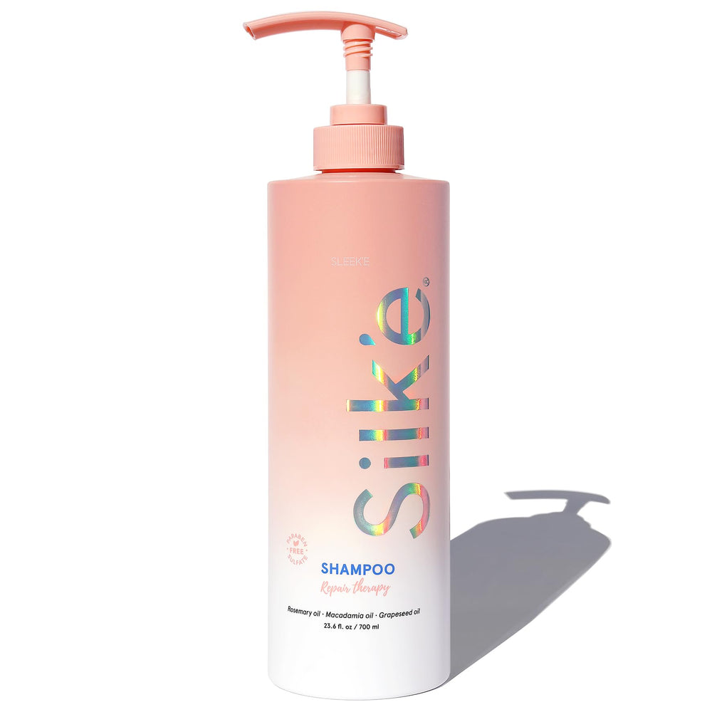 Sleek'e Silk'e Repair Therapy Shampoo bottle showing clarifying action for clean, refreshed hair