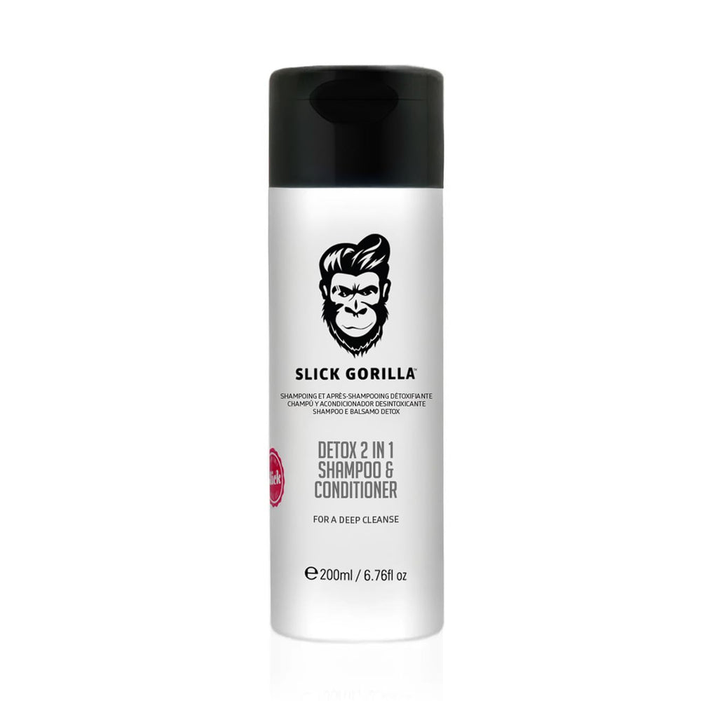 Slick Gorilla Detox bottle pour showing convenient 2-in-1 grooming solution.