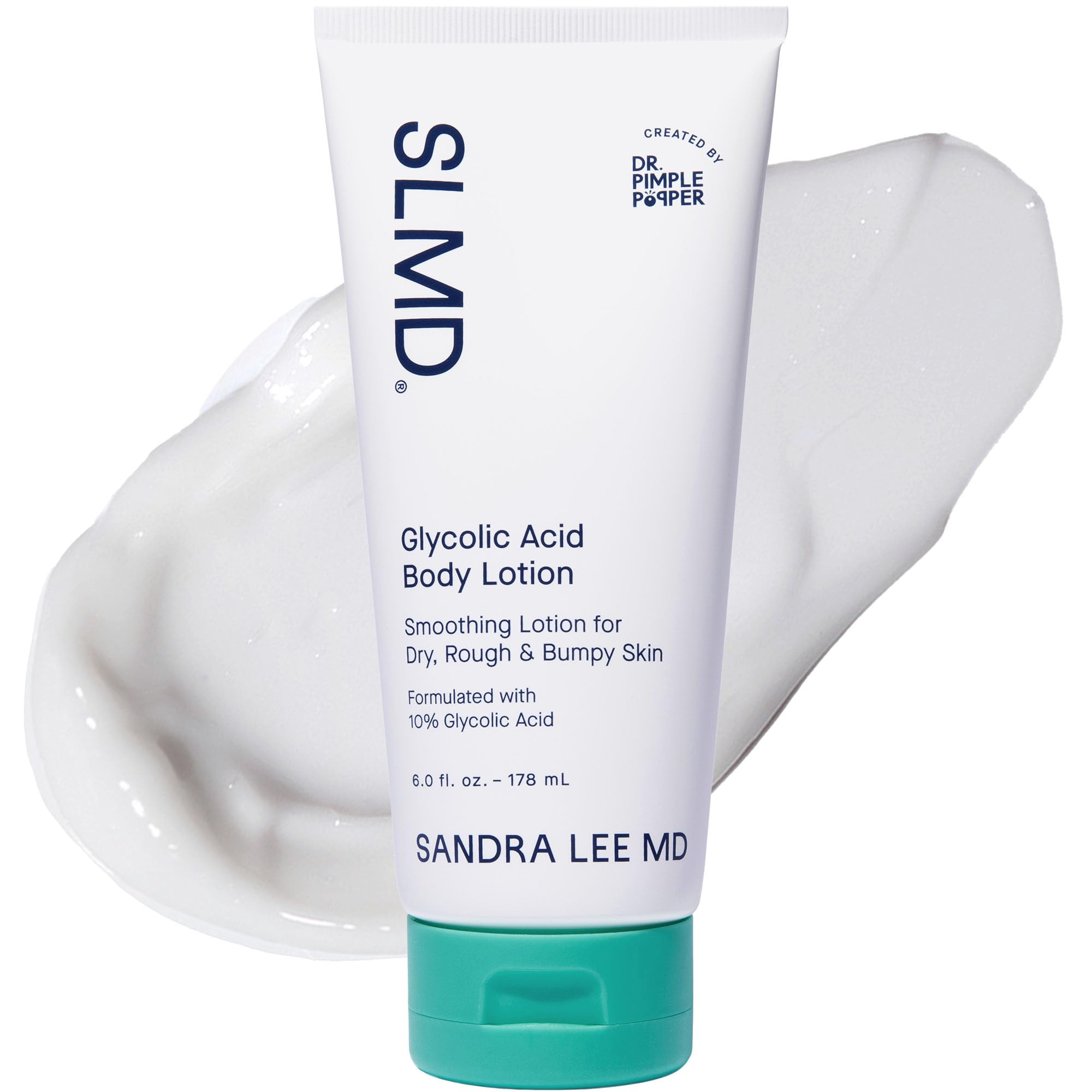 SLMD Glycolic Acid Body Lotion packaging promotes premium care for smoother skin