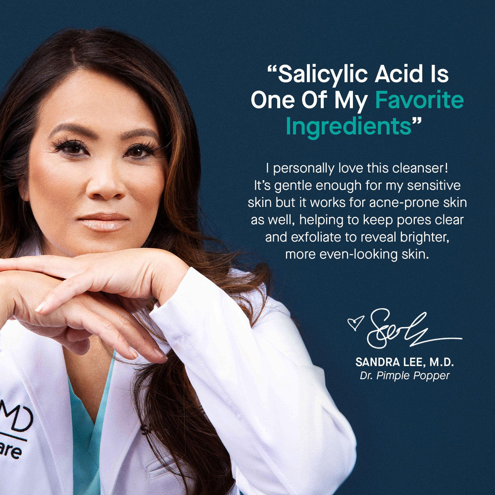 Packaging showing SLMD brand and dermatologist-developed formula for skin clarity.