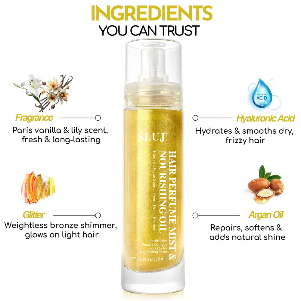 SLUJ Hair Perfume dry hair close-up reveals soft, non-greasy finish.