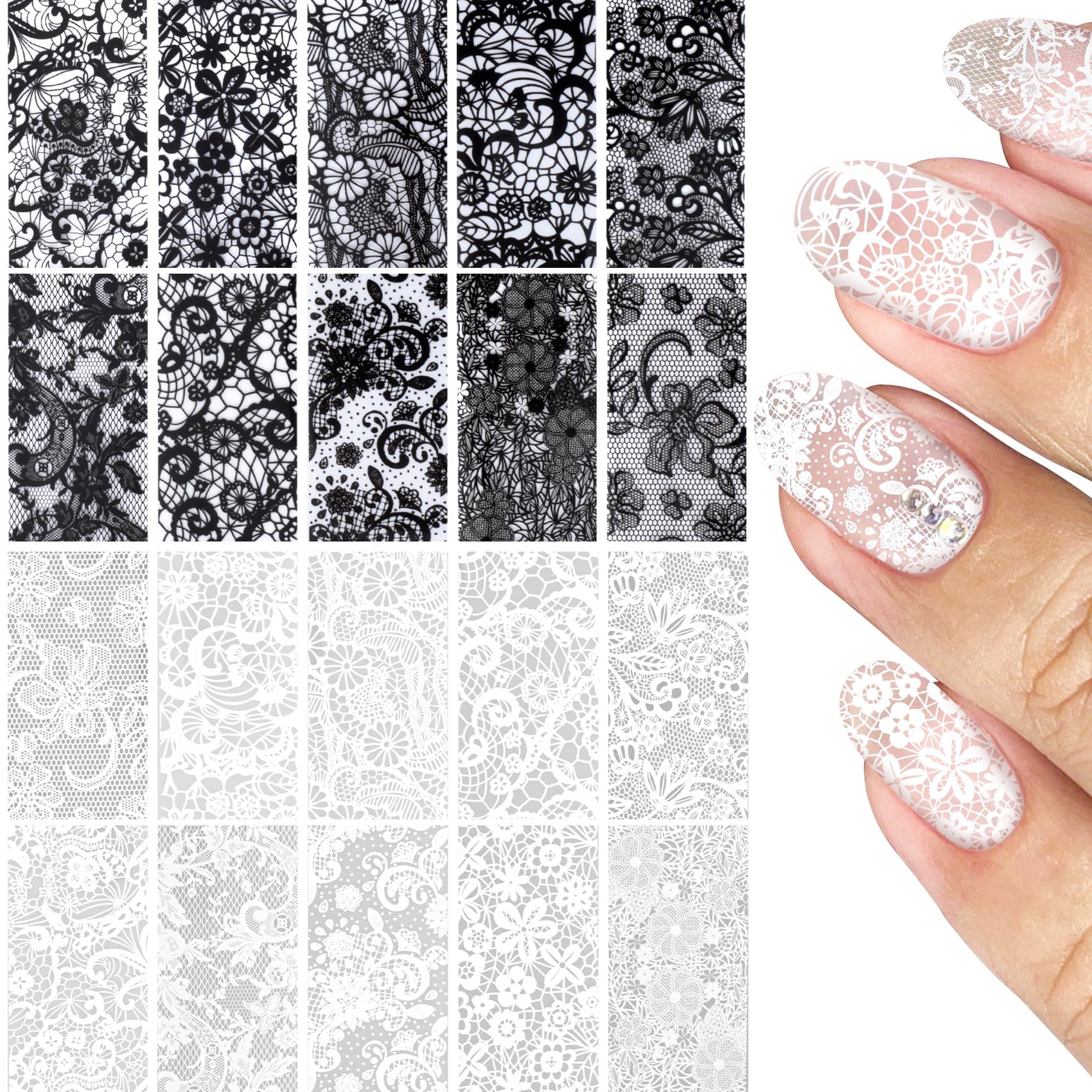 SmallCat lace nail foil in black and white for elegant DIY manicures.