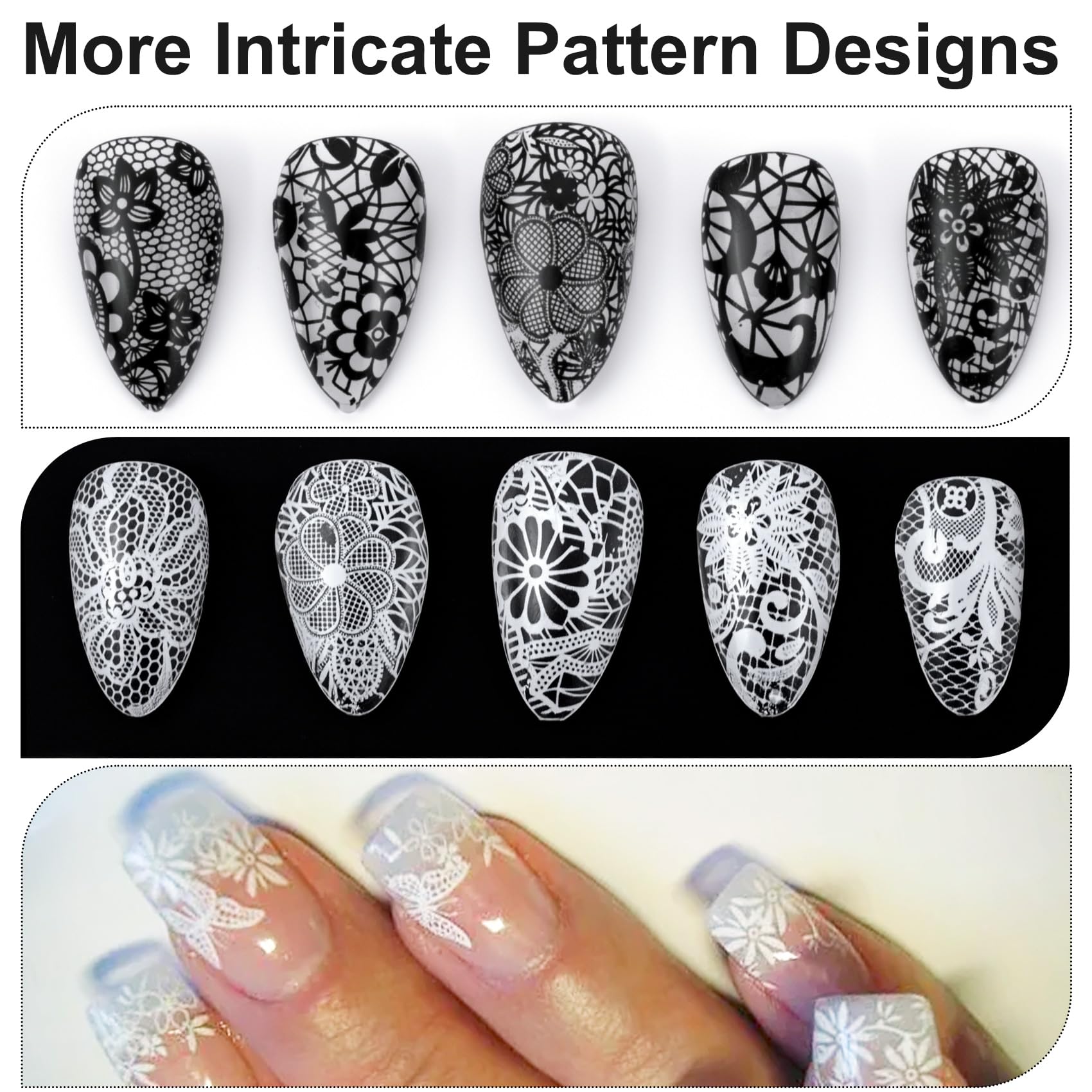 SmallCat lace design nail stickers made from safe PET material.