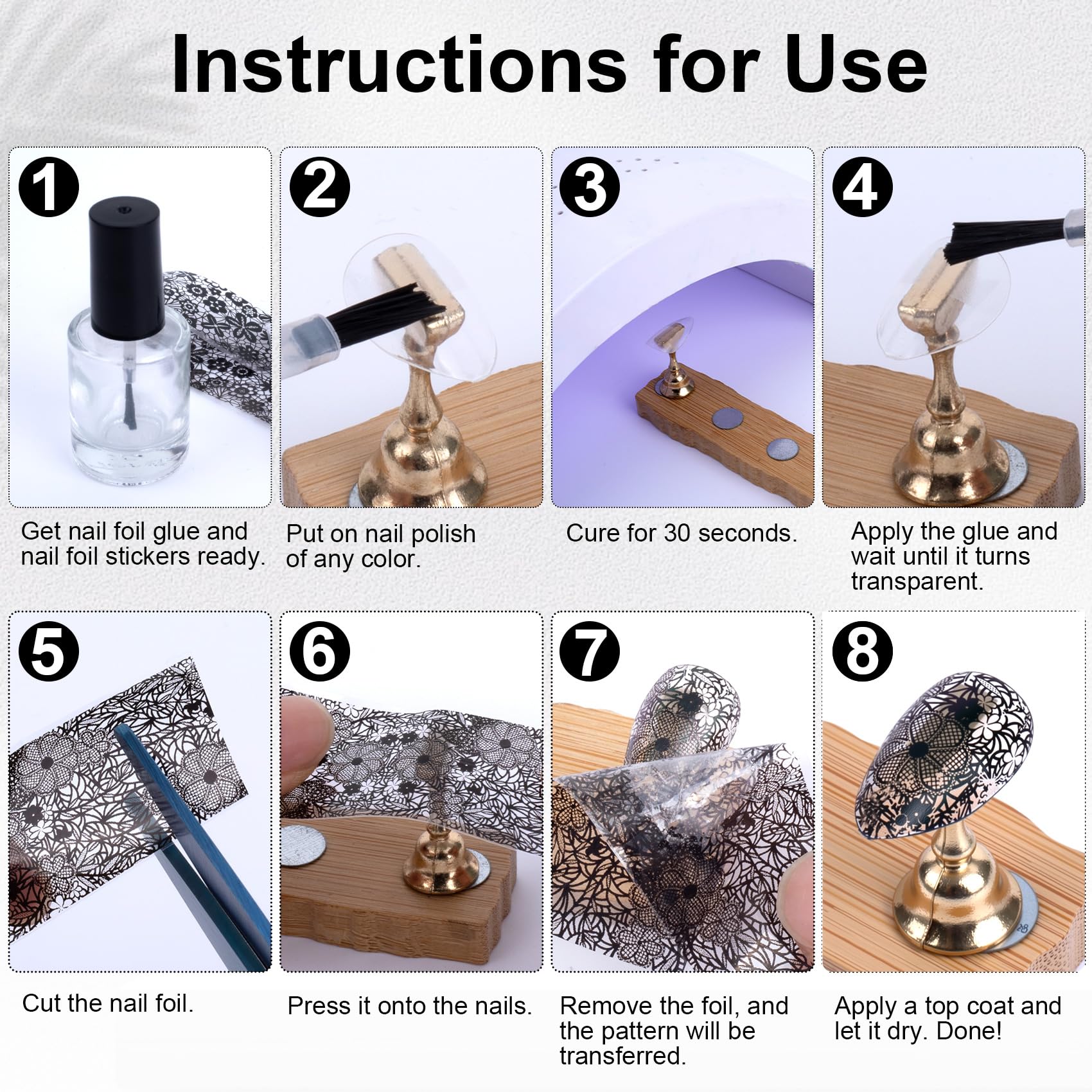 SmallCat nail transfer foil easy to apply with glue for quick designs.