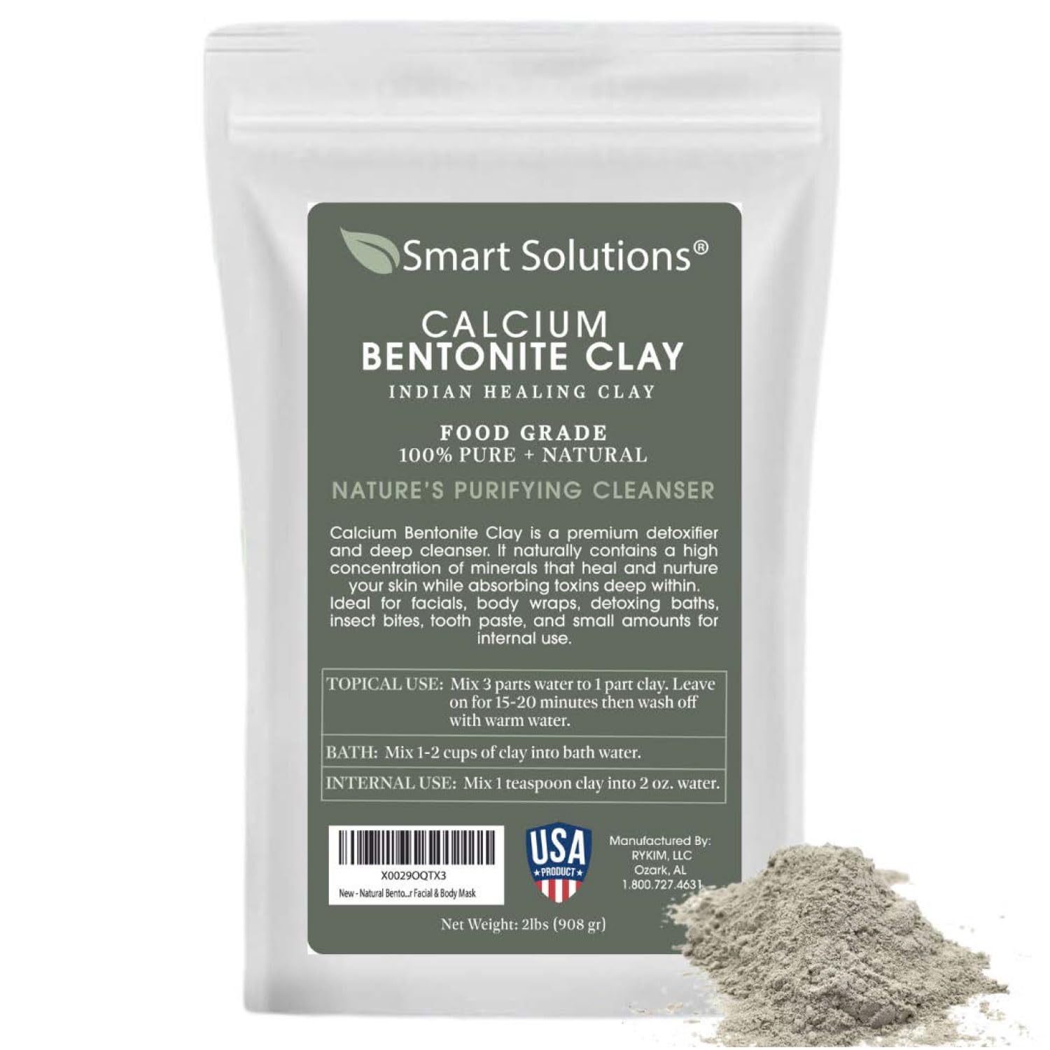 Smart Solutions calcium bentonite clay powder for facial masks and gentle cleansing