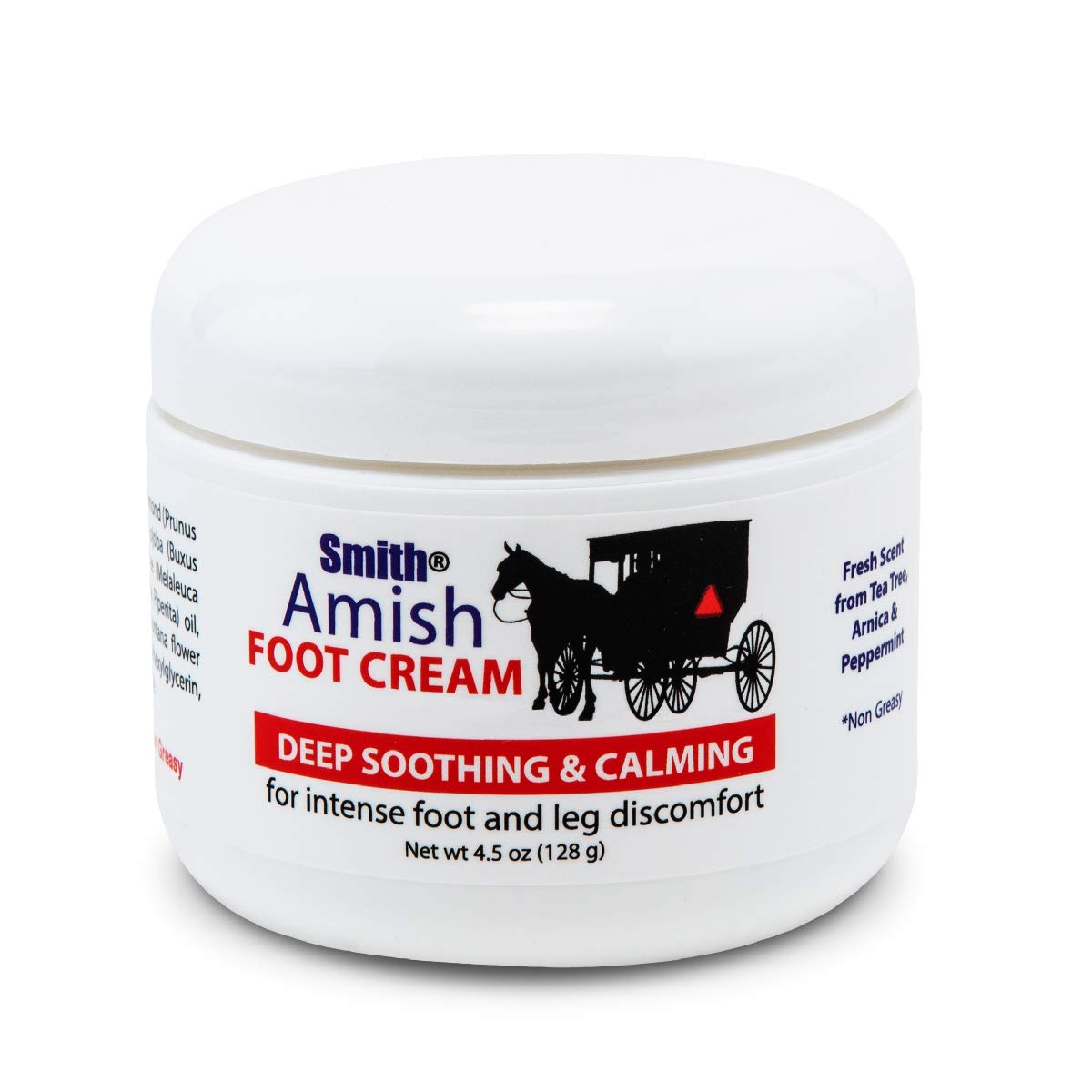 Smith Amish Foot Cream jar close-up highlighting a rich, cooling formula for feet